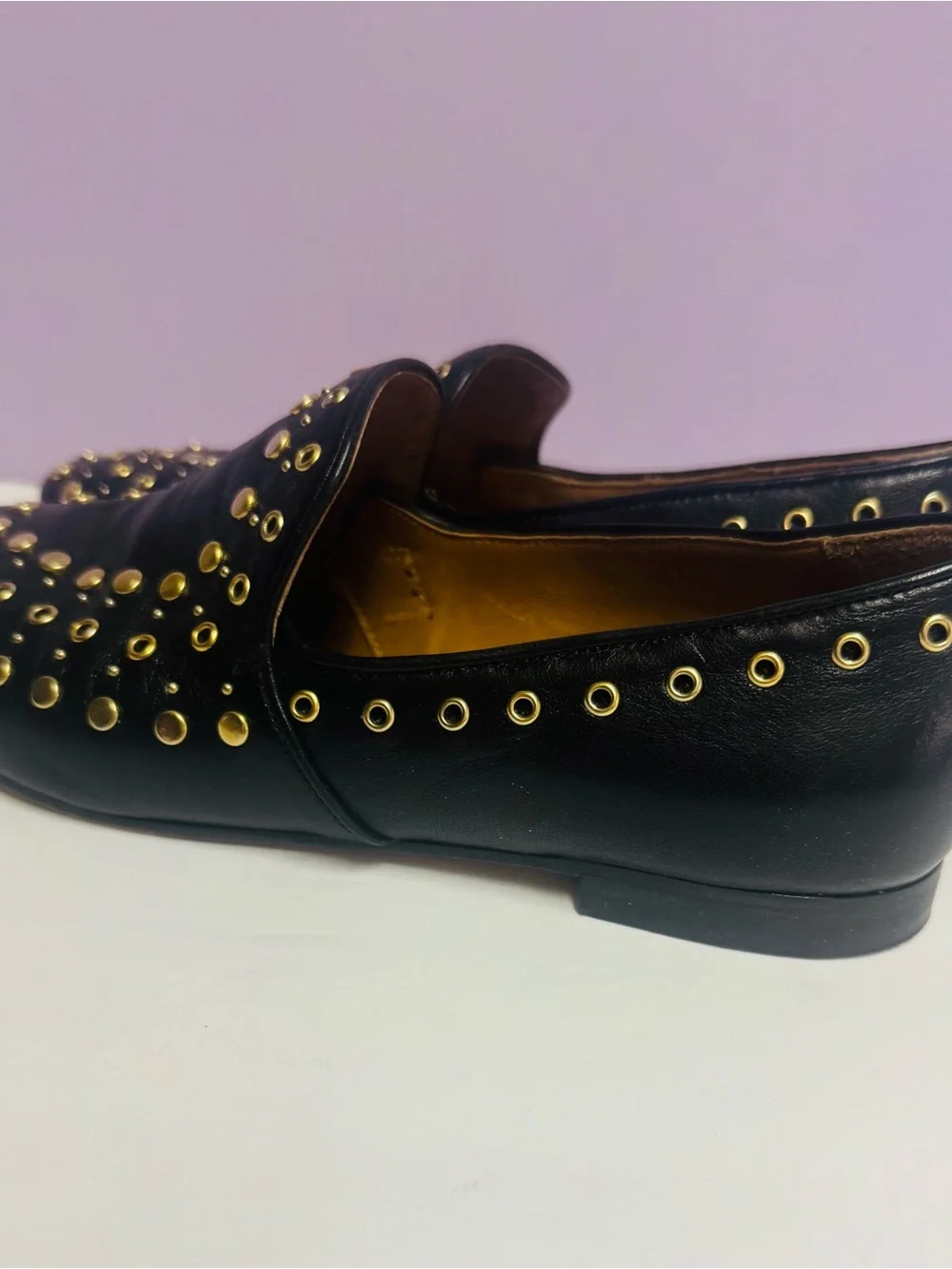 Sandro Black Leather Studded Loafers Sz 37